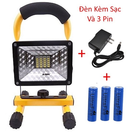 Đèn LED Xách Tay Tích Điện Siêu Sáng 30W KÈM adapter SẠC và 3 Pin