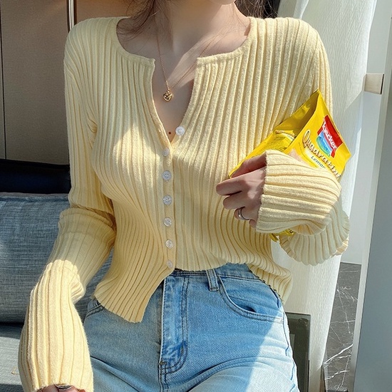Áo cardigan dệt kim ZHELIHANGFEI tay dài cổ chữ V dễ phối đồ