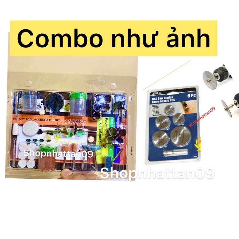 Combo Bộ phu kiện mài khắc đa năng 105 chi tiết + Bộ vỉ 5 lưỡi cưa gỗ mini