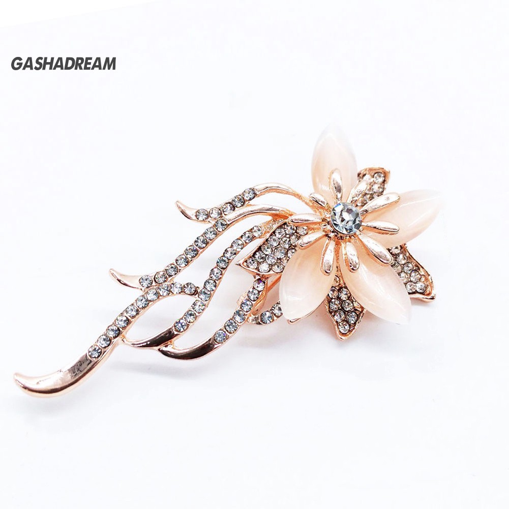 ♉GD Fashion Women Charming Rhinestone Opal Flower Bouquet Brooch Pin Wedding Bridal