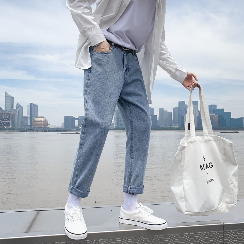 Men jeans Wide Leg denim pant Loose Straight Baggy men's jeans Streetwear Hip Hop casual Skateboard pants S-5XL Neutral trousers Spring and summer jeans men's loose straight tube wide leg light blue pants male student Korean fashion youth 9 points