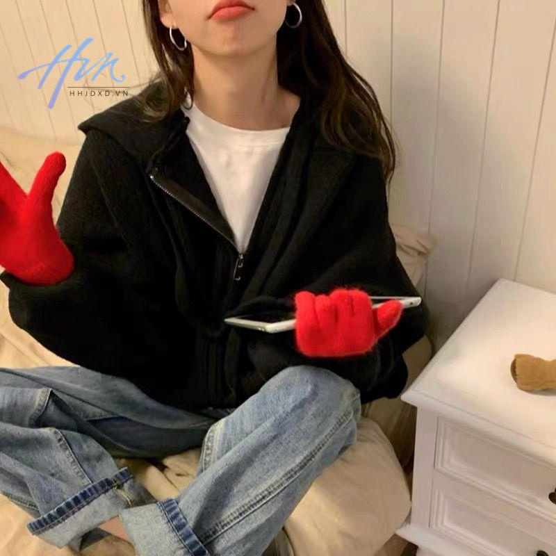 Áo Khoác Len Cardigan Tay Dài Dáng Rộng Có Khóa Kéo Phong Cách Mới Mùa Thu 2022 Dễ Phối Đồ Cho Bạn