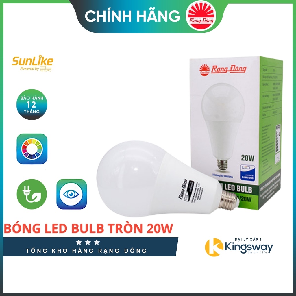 Bóng đèn Led Rạng Đông Bulb tròn A Đui E27 Công Suất 12w-15w- 20w- 30w, Chip Led SS