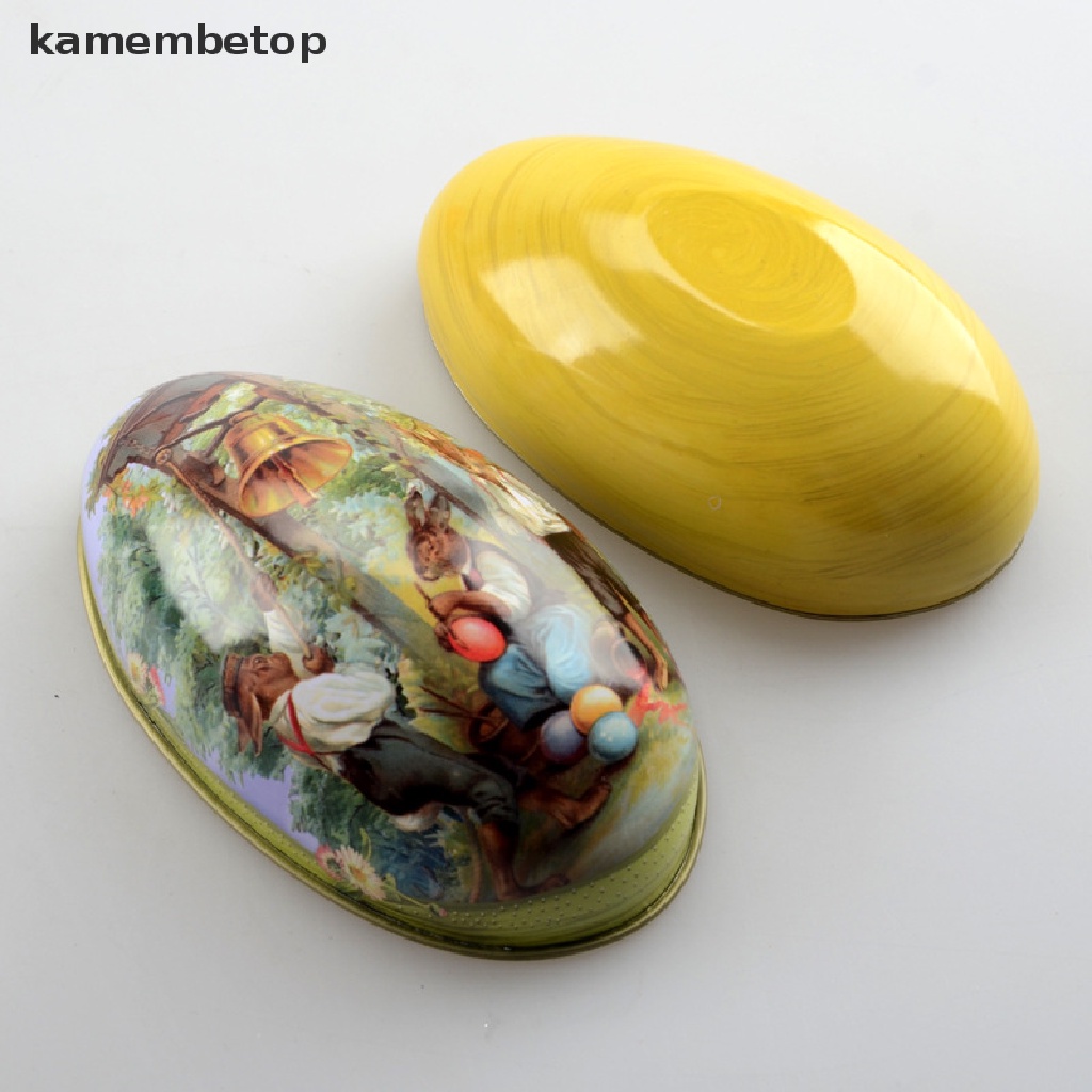 Hộp đựng kẹo bằng sắt kim loại hình trứng phục sinh họa tiết thỏ hoạt hình đáng yêu