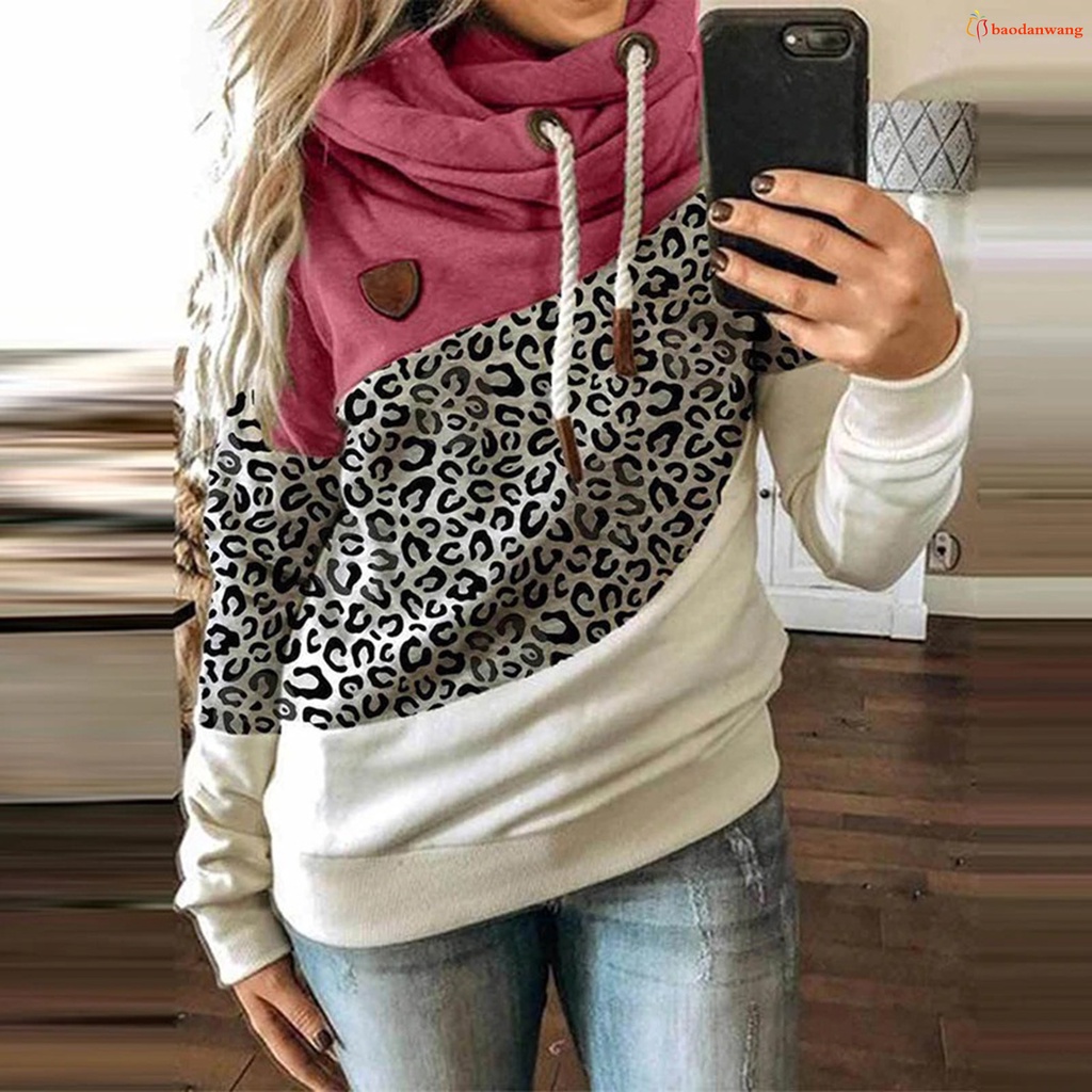 Three-color Patchworks Hooded Long-sleeved Lace-up Hoodies Fall Warm Basic Women's Pullover