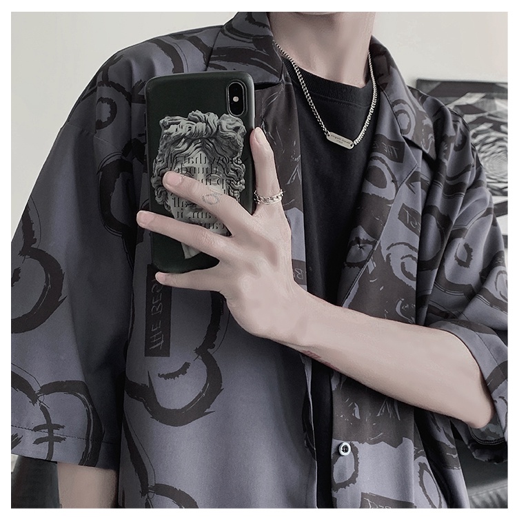 Áo Sơ Mi Cotton Tay Ngắn Dáng Rộng In Hình Gấu Thời Trang Phong Cách Hip Hop Hàn Quốc Cho Nam Size M-3Xl 3 Màu Tùy Chọn | BigBuy360 - bigbuy360.vn