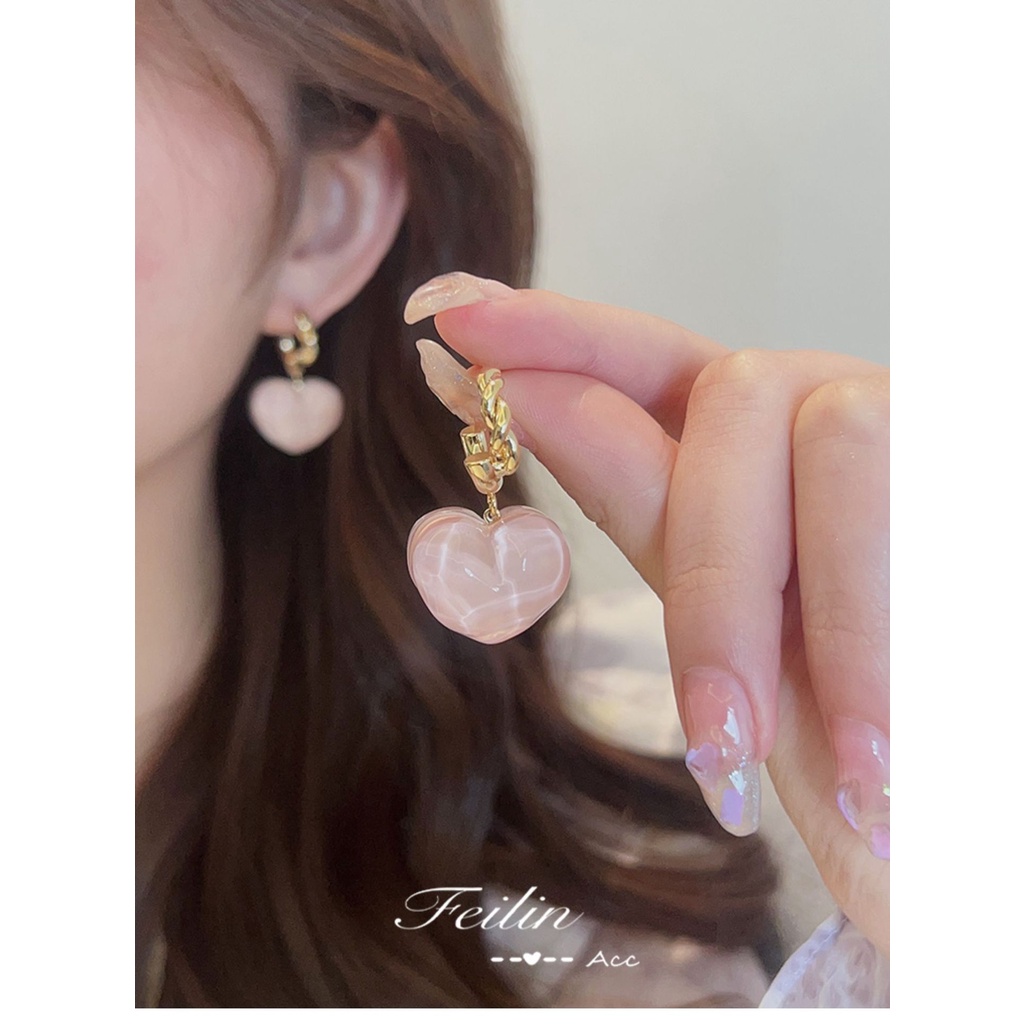 Khuyên Tai Bạc Sterling Hình Trái Tim Màu Hồng 2022 Cho Nữ