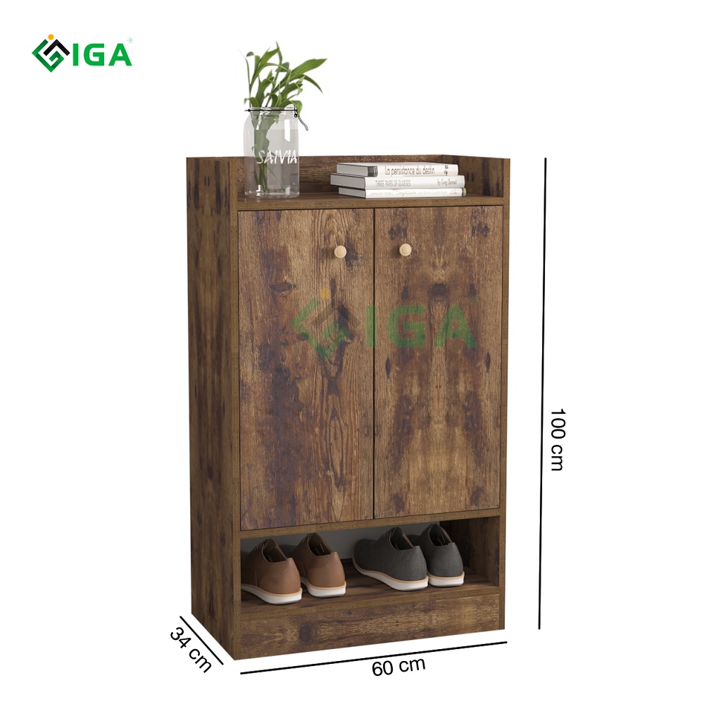 Tủ giầy Multi 4F hiện đại thông minh có hộc để đồ màu gỗ cháy chính hãng IGA- GP108.08
