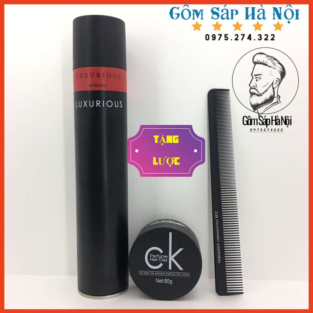 ComBo 99K Gôm Xịt Tóc LUXURIOUS + Sáp Vuốt Vóc Nam CK Perfume [ Tặng Lươc]