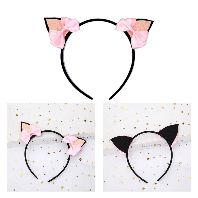 Băng Đô Cài Tóc Hình Tai Mèo Hoạt Hình Thắt Nơ Mới Lạ Cho Nữ