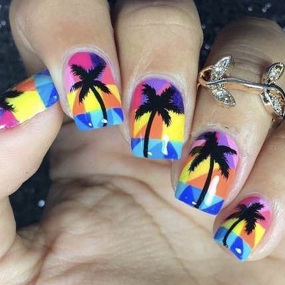 Miếng dán trang trí móng tay họa tiết cây dừa biển sành điệu