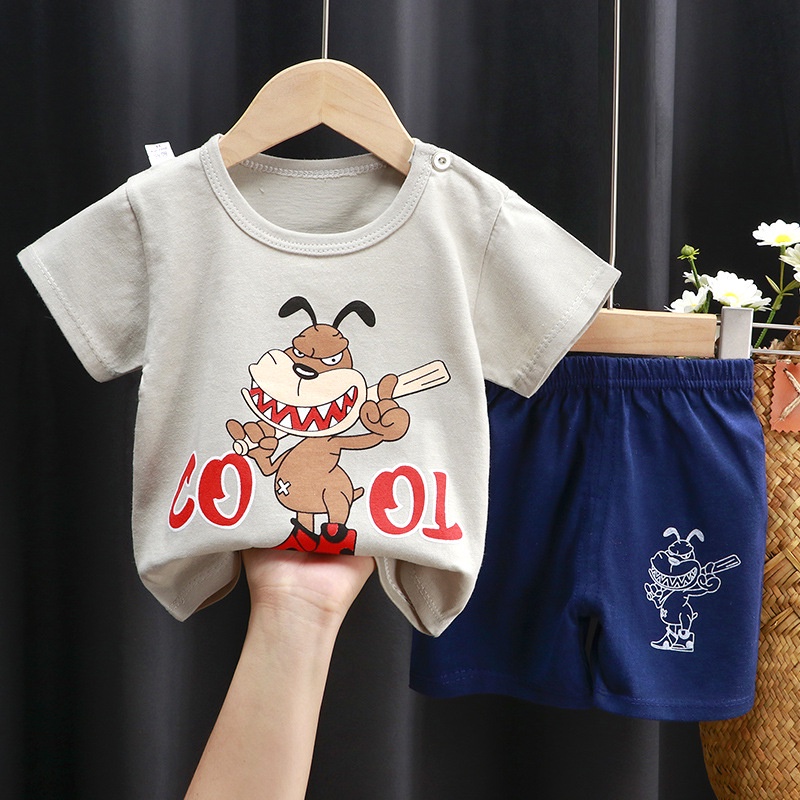 Set trang phục SANITKUN áo thun tay ngắn 100% cotton họa tiết hoạt hình và quần short thời trang mùa hè cho trẻ em