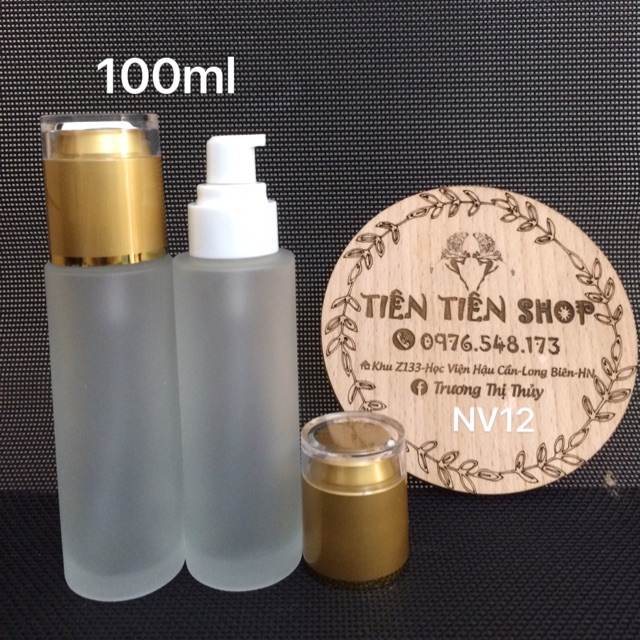Chai thủy tinh mờ vai vuông đầu xịt giọt nắp vàng , hũ thuỷ tinh mờ 100ml nắp vàng