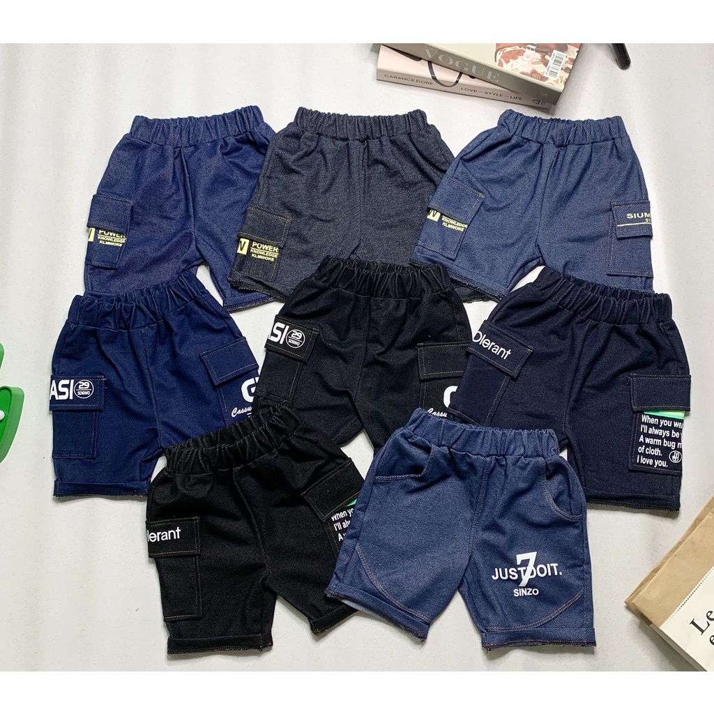 Quần short thun giả jean túi hộp cho bé trai  từ 8-37kg