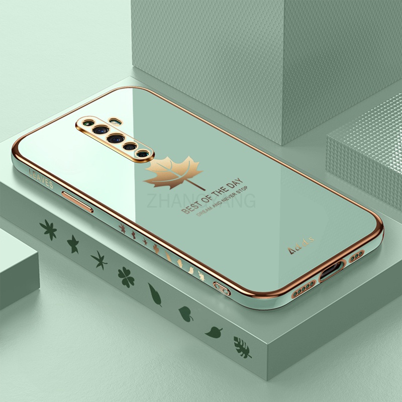 Ốp Điện Thoại Silicon TPU Mạ Điện Họa Tiết Lá Phong Kèm Dây Đeo Cho oppo reno2 f reno 2 reno