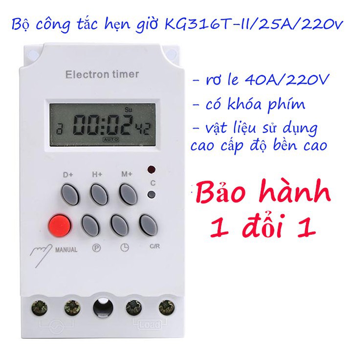 Công tắc hẹn giờ Kg316 T-II/ 25A 16 chương trình bật tắt thiết bị điện có khóa phím