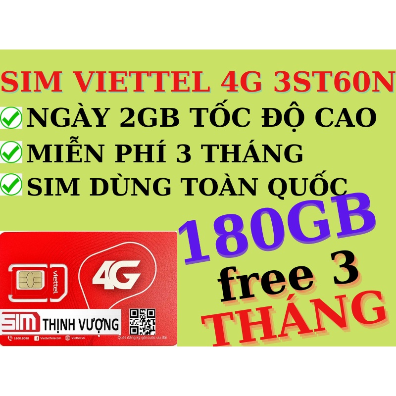 Sim 4G Viettel 3ST60N 180GB Tốc Độ Cao