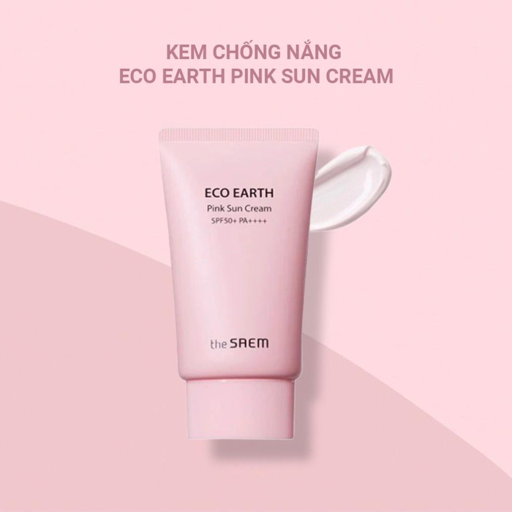 Kem chống nắng vật lý The Saem Eco Earth Pink Sun Cream SPF50+ PA+++ Nâng tone trắng sáng da