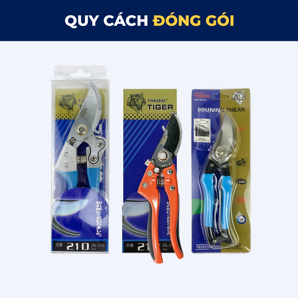 [Mã BMBAU50 giảm 10% đơn 99K] Theoid Tiger Kéo cắt cành cây thép SK-5 Tỉa cành tạo tán làm vườn lưỡi thép đen