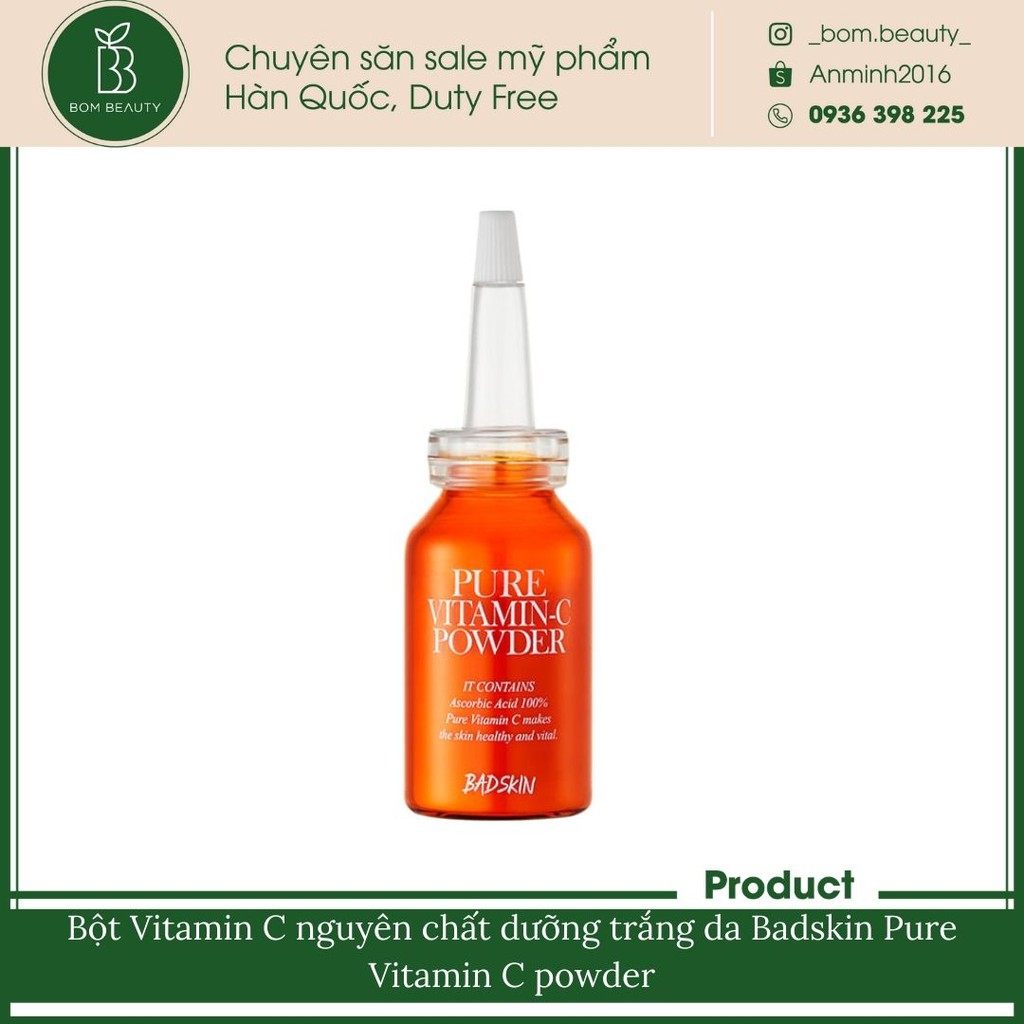 Bột Vitamin C nguyên chất dưỡng trắng da Badskin Pure Vitamin C powder 20gr