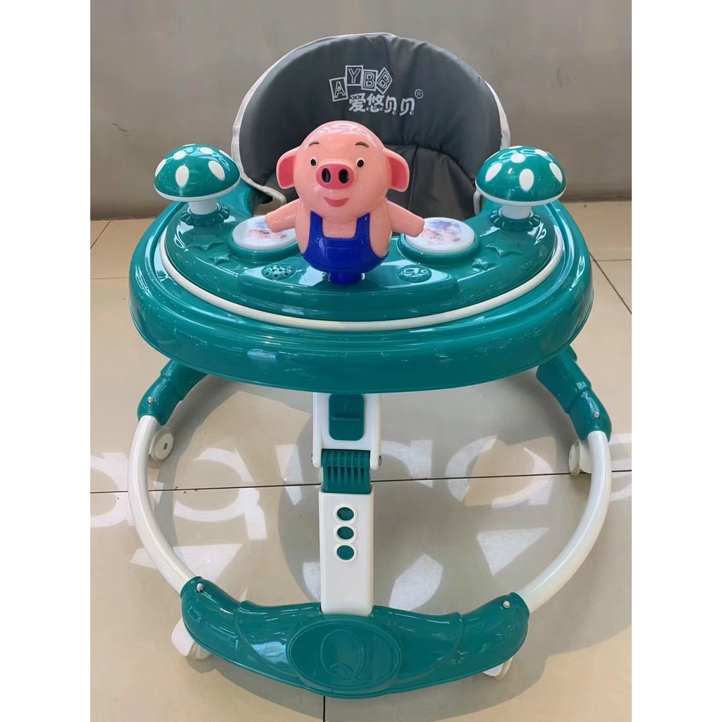 Xe tròn tập đi cho bé baby walk - xe dụng cụ tập đi có cán đẩy điều chỉnh cao thấp có nhạc,đèn