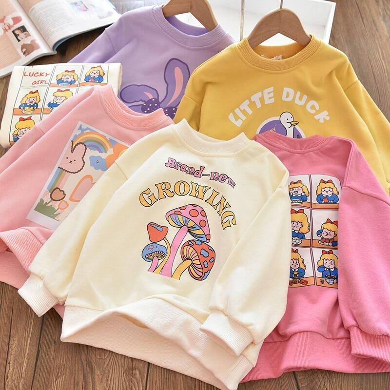 Áo Hoodie Cotton Tay Dài In Họa Tiết Hoạt Hình Dễ Thương Thời Trang Xuân Thu Cho Bé Gái 3-7 Tuổi