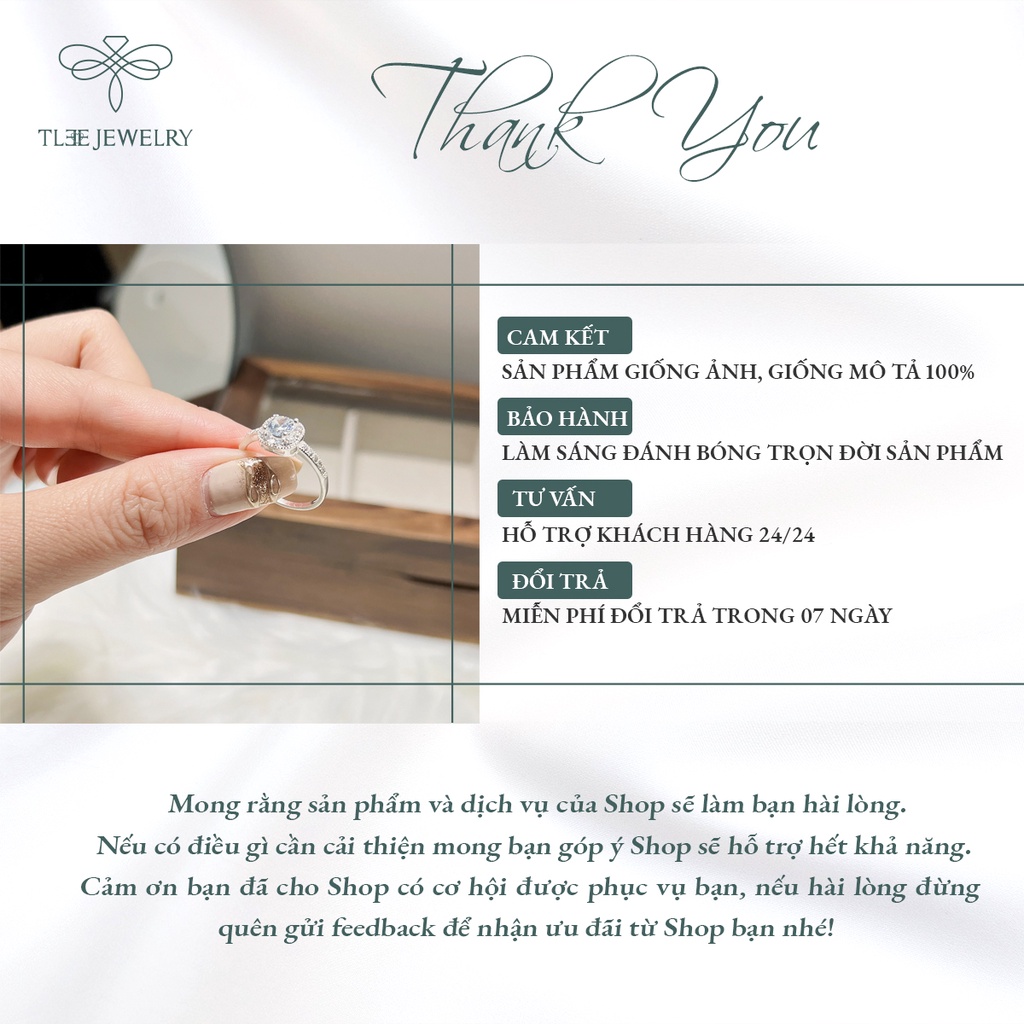 Nhẫn bạc nữ TLEE mặt vuông viền đính đá cao cấp NCJ A0153