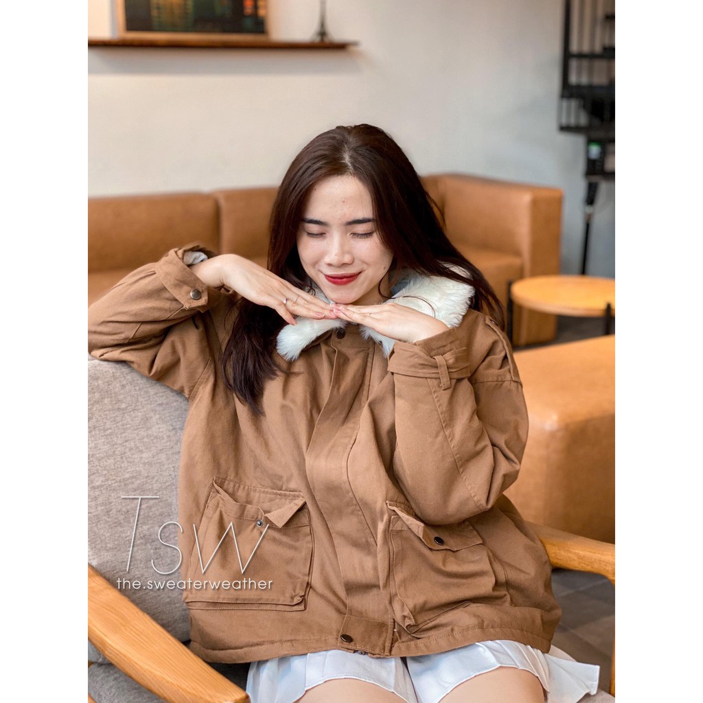 Áo khoác kaki phao cổ lông tháo rời | BigBuy360 - bigbuy360.vn