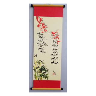 Tranh thư pháp trang trí tết kích thước 27cm x 79cm kèm nẹp treo. Quà tặng thư pháp