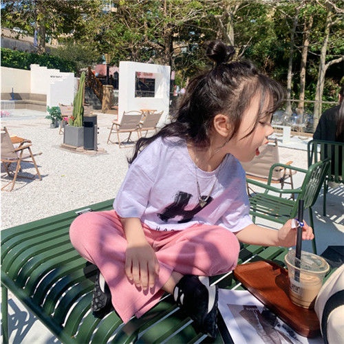 Áo Thun Cotton Tay Ngắn Cổ Tròn Thoải Mái Phong Cách Hàn Quốc Cho Bé Gái