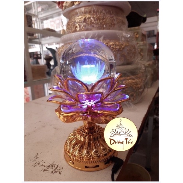 Máy Niệm Phật - Đèn Pha Lê Cầu Tròn Đổi Màu (Dùng được pin và điện)