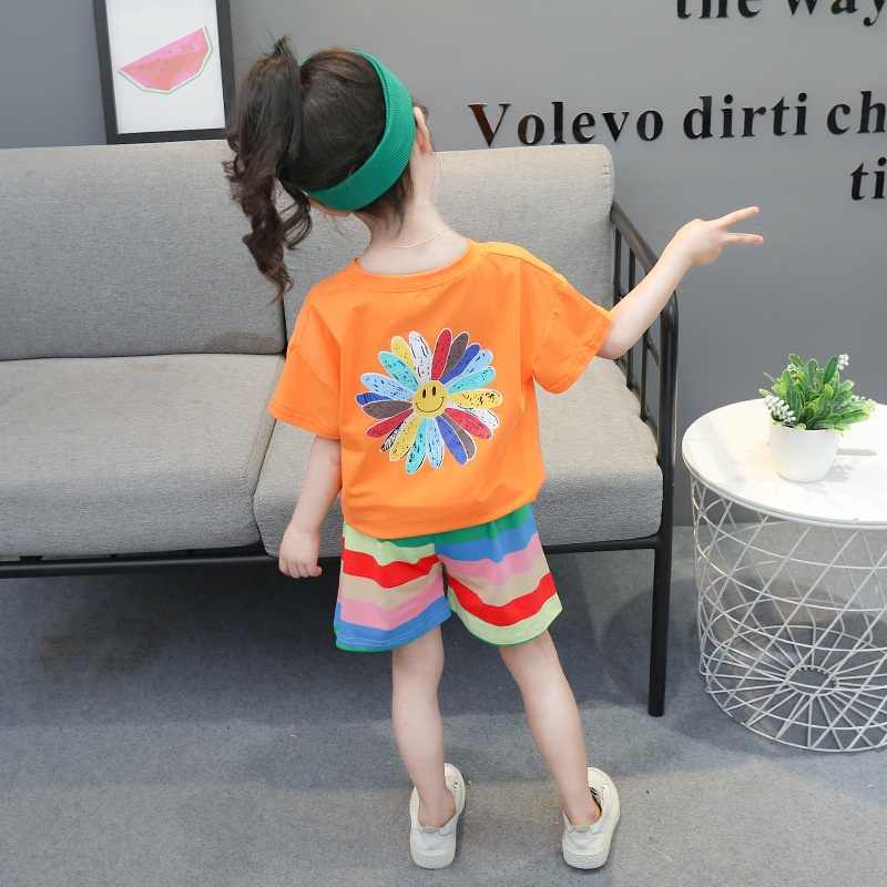 [P.C store] spot girls' clothing 2021 summer leisure children's sports short sleeve suit summer new children's two piece set