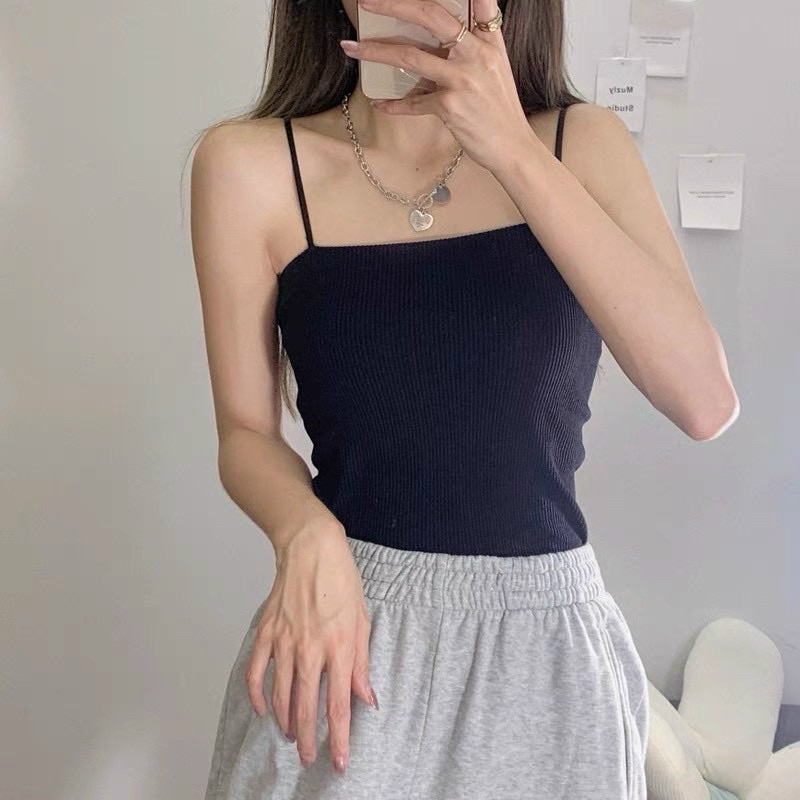 Có mút ngực Áo hai dây gân basic