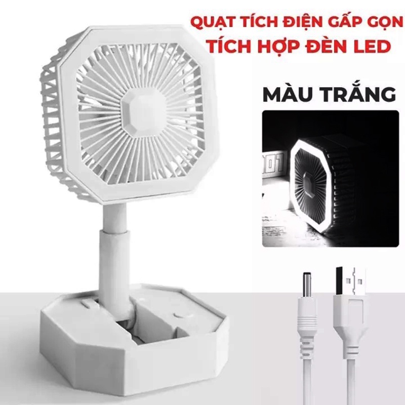 Quạt tích điện mini có đèn led 915, gấp gọn đa năng, quạt tích điện thông minh nhật