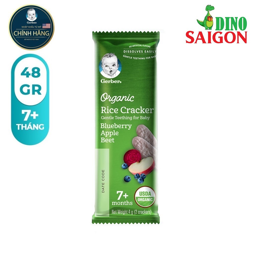 Combo 2 Hộp Bánh Gạo Ăn Dặm Gerber Organic 48g Vị Xoài Chuối Cà Rốt và Việt quất Táo Củ Cải Đỏ