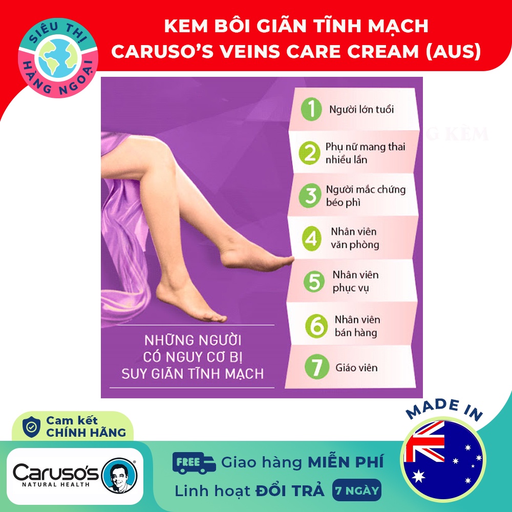 Kem bôi suy giãn tĩnh mạch Carusos Veins Care Cream 75g của Úc