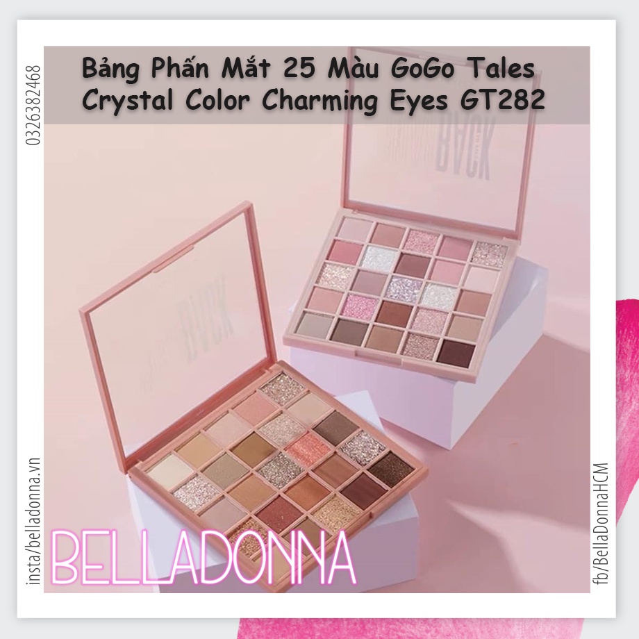 Bảng Phấn Mắt 25 Màu GoGo Tales Crystal Color Charming Eyes GT282 #202 Tone Cam Đào