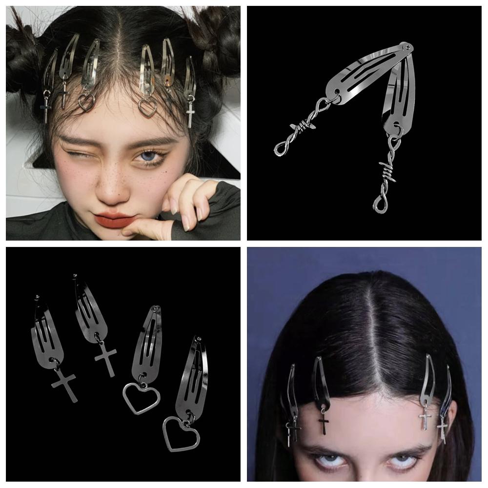 1 Cặp Kẹp Tóc Hình Thánh Giá Phong Cách Punk Dành Cho Nữ
