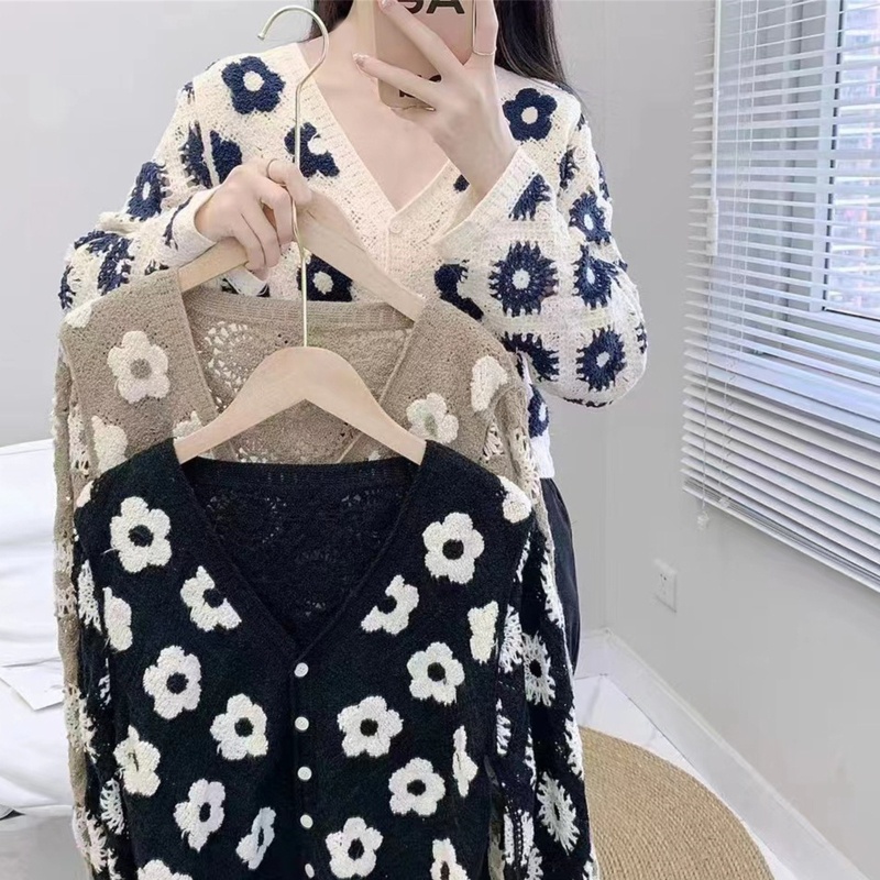 Áo Khoác Cardigan Dệt Kim Tay Dài Cổ Chữ V Thời Trang Cho Nữ