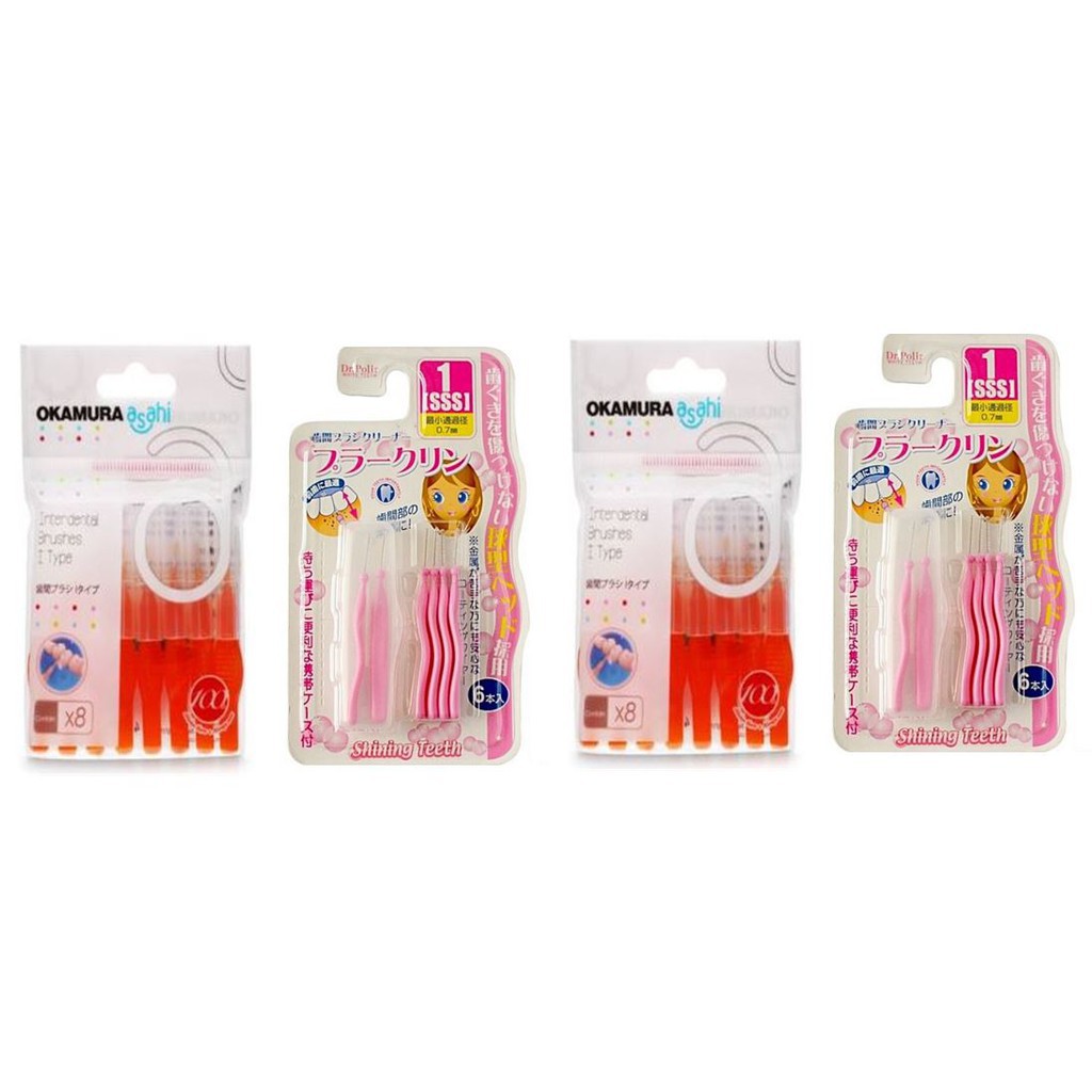 Combo 2 bàn chải kẽ răng Okamura và 2 bàn chải kẽ răng Okamura Asahi - Dạng I