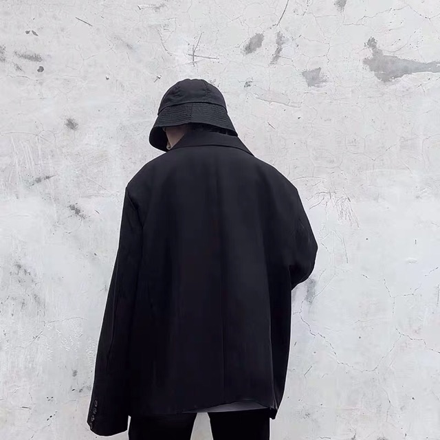 Áo blazer đen oversize form rộng kèm phụ kiện chuỗi + ghim băng unisex Ulzzang siêu chất ❤️