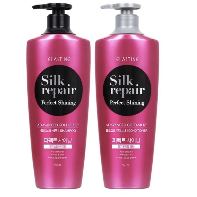 Bộ dầu gội, xả chăm sóc và nuôi dưỡng tóc Elastine Silk Repair Perfect 550ml/ 1chai ( đỏ)