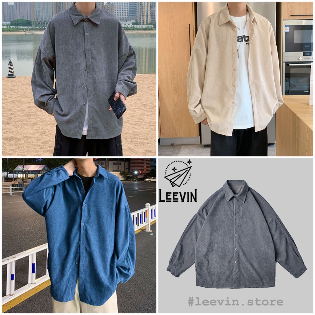 Áo Sơ Mi Nhung Nam Nữ Unisex Phong Cách Đường Phố Hàn Quốc Ulzzang - Kiểu sơ mi nam nhung tăm Leevin Store