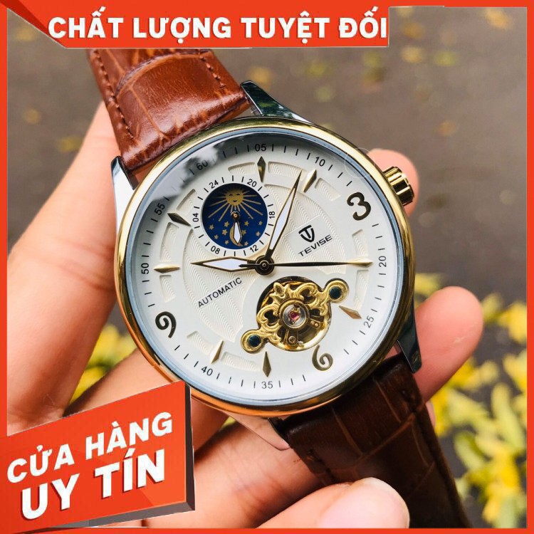 HÀNG CAO CẤP -  Đồng Hồ Nam Cơ Tự Động Automatic Chính Hãng TEVISE Dây Da Cao Cấp Đẹp Giá Rẻ Chống Nước Chống Xước  - Hà