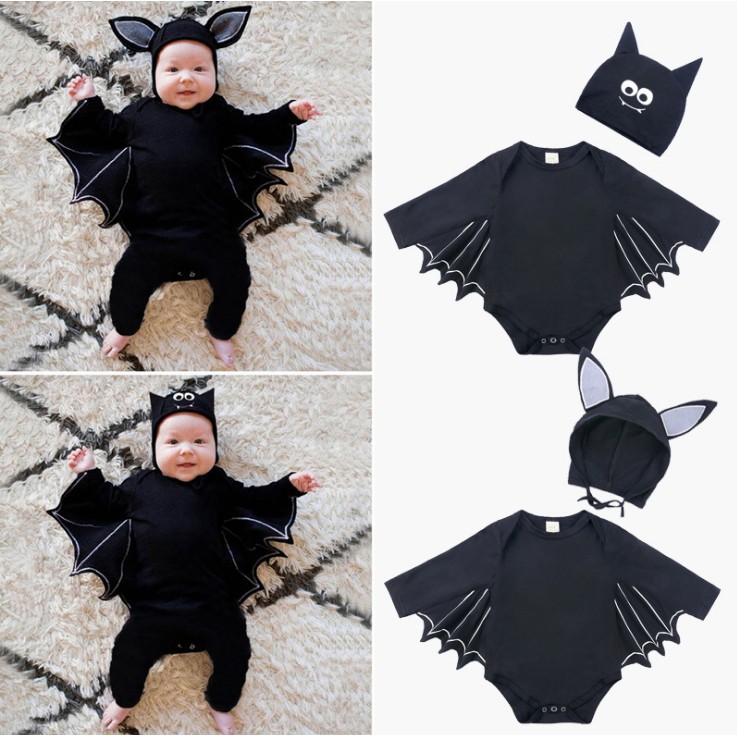 Bộ Áo Liền Quần Màu Đen Tay Dài Hình Dơi Thời Trang Mùa Thu Cho Bé Trai