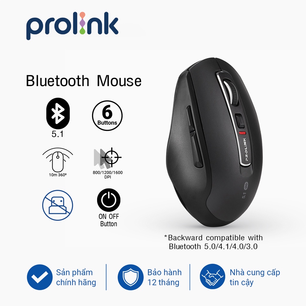 Chuột Máy Tính Không Dây Bluetooth Cao Cấp Giá Rẻ PROLiNK PMB8502 (2 Màu)  - Bảo Hành 12 Tháng