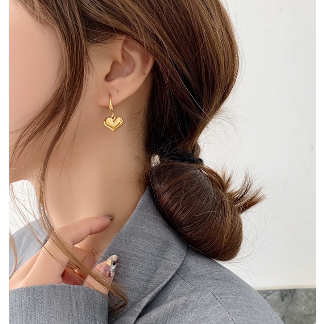 Bông Tai Nữ Titan Tim Phồng Khoen Móc Cực Kì Xinh Xắn - Vàng Gold