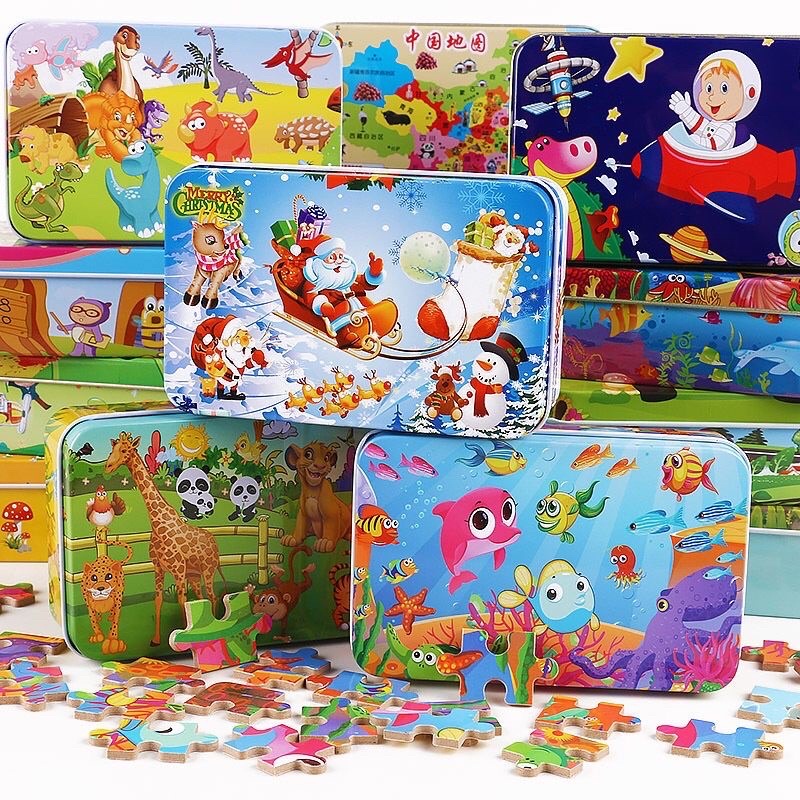 Xếp hình Puzzle cho bé 60 mảnh ghép (hộp sắt nhiều mẫu chất lượng cao)