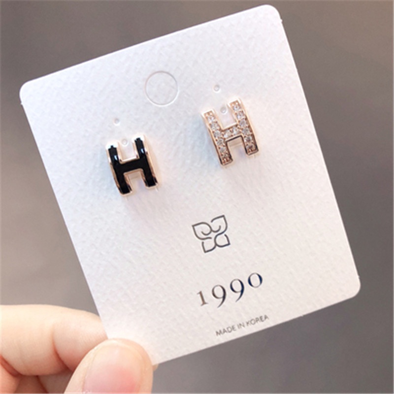 Bông tai mạ bạc 925 hình chữ H phong cách Hàn Quốc cho nữ