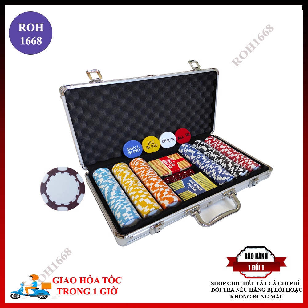Bộ Phỉnh Chip Poker không mệnh giá Texas Holden Hàng Cao Cấp dòng PK 12